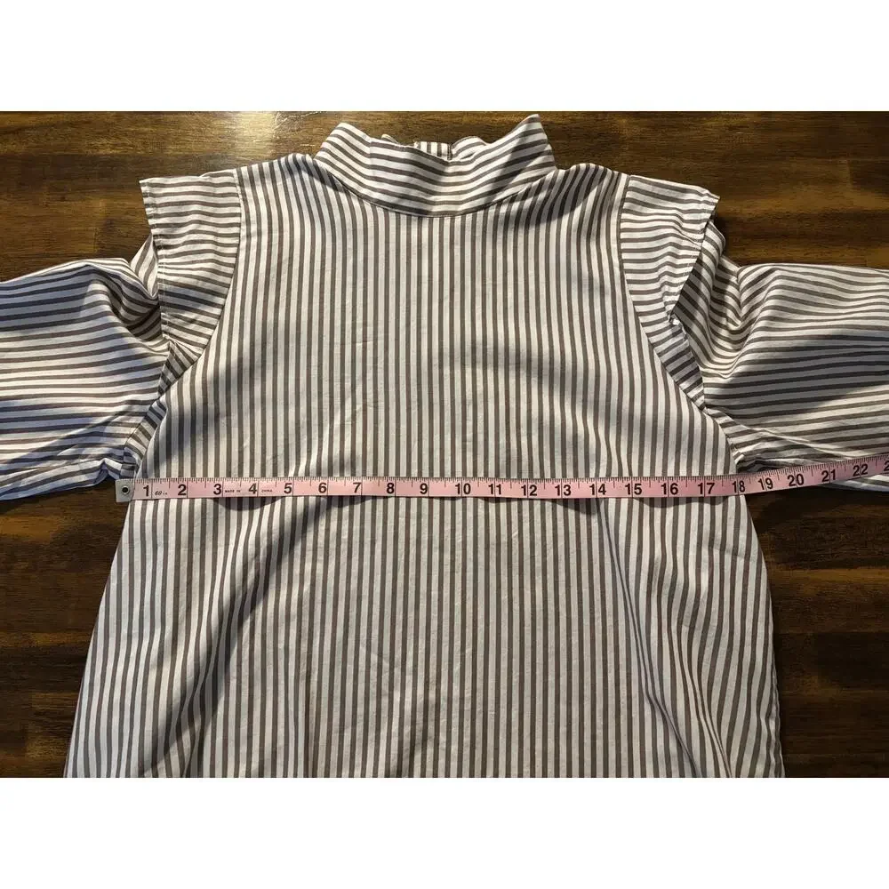 Everlane Women's 6 Shirt Mock Neck Wing Shoulder Blouse 100% Cotton Stripe - Picture 8 of 10